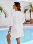 Blooming Jelly Womens Swimsuit Coverup Beach Swimwear Cover Ups V Neck Button Down Swim Cover Up (Small, White)