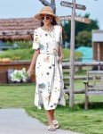 Zeagoo Women's Beach Summer Short Sleeve Loose Sundress Cover Up Tropical Maxi Dress Casual Long Boho A Line Dresses with Pockets Shift Dress Slit 2025 New White L