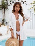 Blooming Jelly Womens Swimsuit Coverup Beach Swimwear Cover Ups V Neck Button Down Swim Cover Up (Small, White)