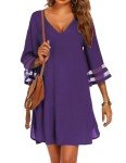 Ekouaer Women's Beach Coverups 3/4 Mesh Sleeve Bathing Suit Cover Ups Beachwear Loose Fit Swimwear Beach Dress Deep Purple