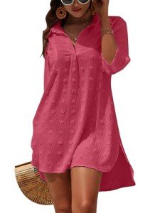 Blooming Jelly Womens Swimsuit Coverups White Chiffon Bikini Swimwear Beach Cover Up Dress Shirt