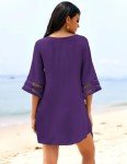 Ekouaer Women's Beach Coverups 3/4 Mesh Sleeve Bathing Suit Cover Ups Beachwear Loose Fit Swimwear Beach Dress Deep Purple