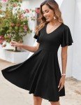 Zeagoo Womens Cover Up Beach Dress Casual Summer Dresses Floral Swing V Neck Swing Ruffle Short Sleeve Sundresses Hawaiian Dress 2025 with Pockets Tshirt Dress Black