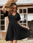 Zeagoo Womens Cover Up Beach Dress Casual Summer Dresses Floral Swing V Neck Swing Ruffle Short Sleeve Sundresses Hawaiian Dress 2025 with Pockets Tshirt Dress Black