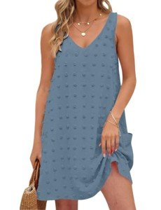 Buauty Womens Casual Sun Dresses Summer Swimsuit Swiss Polka Dot Beach Cover Up Sleeveless V Neck Tank Dress 2024 Vacation