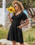 Zeagoo Womens Cover Up Beach Dress Casual Summer Dresses Floral Swing V Neck Swing Ruffle Short Sleeve Sundresses Hawaiian Dress 2025 with Pockets Tshirt Dress Black