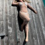 Honganda Sexy Women's Sheer Mesh Pearl Rhinestone Cover Up Dress Beach Swimwear Bikini Bathing Suit Coverups (White, XXL)