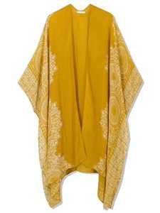 Moss Rose Women's Beach Cover up Swimsuit Kimono with Bohemian Floral Print, Loose Casual Resort Wear Mustard