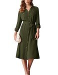 GRACE KARIN Dress for Women 3/4 Sleeve Button Down Dress V Neck Casual Shirt Cover up Dress Army Green S