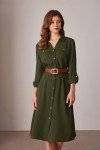 GRACE KARIN Dress for Women 3/4 Sleeve Button Down Dress V Neck Casual Shirt Cover up Dress Army Green S