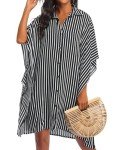 Ekouaer Women Bathing Suit Coverups Pool Cover Up Shirt Beachwear Stripe Swim Cover for Beach,X-Large