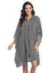 Ekouaer Women Bathing Suit Coverups Pool Cover Up Shirt Beachwear Stripe Swim Cover for Beach,X-Large