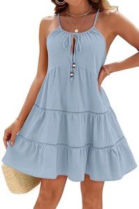BMJL Womens Bathing Suit Cover Up Flowy Swimsuit Coverups Spaghetti Straps Eyelet Cute Beach Dress Vacation Sundress(Sky Blue, M)