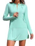 ATTRACO Womens Swim Shirt Hooded Rash Guard Zip Front Swimsuit Cover Up with Pockets M Pure Green
