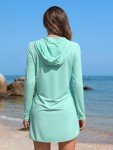 ATTRACO Womens Swim Shirt Hooded Rash Guard Zip Front Swimsuit Cover Up with Pockets M Pure Green