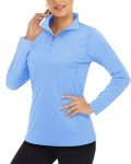 Boladeci Women Swim Shirt Long Sleeve Tops Sun Protection Clothing Quarter Zip Rash Guard for Women Light Blue Shirt women Swim Shirts 1/4 3/4 Zip Pullover Womens Golf Accessories Petite Ladies Attire
