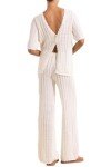 Imily Bela Women's Summer 2 Piece Swimsuit Cover up Crochet Knit Cardigan Tops Long Pants Set Bathing Suit Beach Outfit
