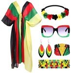 Hercicy 6 Pack Jamaica Swimsuit for Women Rasta Outfits African Accessories Bikini Cover Up Jewelry for Summer(Small-Medium)