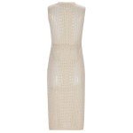FYANRD Women Swimsuit Cover Up Summer Sleeveless Crochet Mesh Midi Bikini Swimwear Dress Beach Accessories (Beige, S)