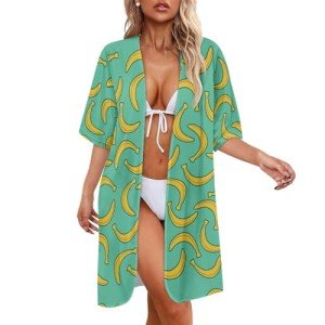 Ystardream Green Banana Swimsuit Coverup for Women Kimono Cardigan Beach Resort Wear Oversized Cardigans for Women Females Summer Spring Tops Beach Accessories Vacation Outfits