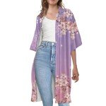 Ystardream Pink Cherry Blossom Swimsuit Coverup for Women Kimono Cardigan Beach Resort Wear Oversized Cardigans for Women Females Summer Spring Tops Beach Accessories Vacation Outfits XL