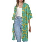Ystardream Green Banana Swimsuit Coverup for Women Kimono Cardigan Beach Resort Wear Oversized Cardigans for Women Females Summer Spring Tops Beach Accessories Vacation Outfits