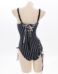 MEOWCOS Women's One Piece Swimsuits Gothic Black and White Striped Decoration Bathing Suit with Accessories