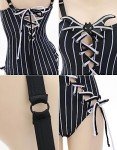 MEOWCOS Women's One Piece Swimsuits Gothic Black and White Striped Decoration Bathing Suit with Accessories