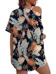 REDHOTYPE Women's 2 Piece Outfits Kimono Style Tropical Print Cover Ups Half Sleeve Blouse Shorts Set Summer Beachwear,Dark Flower 01,M