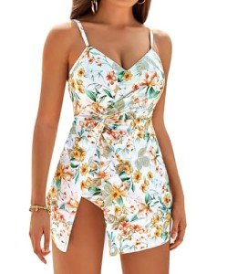 GRACE KARIN Women's Swimdress Summer Beachwear Tummy Control Bathing Suit White & Yellow 2XL