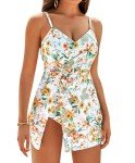 GRACE KARIN Women's Swimdress Summer Beachwear Tummy Control Bathing Suit White & Yellow 2XL