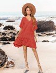 Aoulaydo Bathing Suit Coverups for Women Sexy Bikini Beachwear Ruffle Slevess Swimsuit Cover Ups Caramel