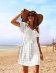 Ekouaer Women's Coverups Swiss Dots Bathing Suit Cover Up V Neck Beachwear with Drawstring A-White