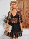Moss Rose Women's Lace Bathing Suit Cover Up V-Neck Coverups Swimwear Swimsuit Swim Beach Dress Beachwear Black