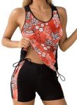 Dokotoo Two Piece Bathing Suits for Women Tummy Control Tankini Top and Boy Shorts Floral Print Drawstring Beachwear Tankini Swim Suits Red X-Large