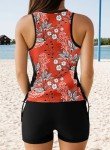 Dokotoo Two Piece Bathing Suits for Women Tummy Control Tankini Top and Boy Shorts Floral Print Drawstring Beachwear Tankini Swim Suits Red X-Large