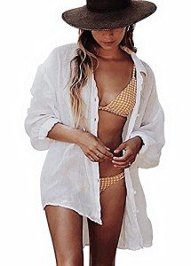 BUTTZO Women's Beachwear Bikini Swimwear Beach Sexy Cover up Oversized Shirt Tops Bathing Blouses Suit