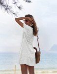 Ekouaer Women's Coverups Swiss Dots Bathing Suit Cover Up V Neck Beachwear with Drawstring A-White