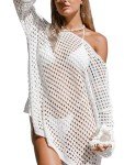 CUPSHE Women's Crochet Cover Up Cutout Drop Shoulder Long Sleeves Pullover Beachwear Bathing Suit 2025 White, XL
