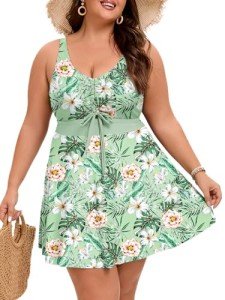 Arolina Swimsuit Dress for Women Plus Size Two Piece Tankini Bathing Suit High Waisted Tummy Control Beachwear for Beach Party