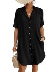 Bsubseach Swimsuit Coverup for Women Button Down Beach Swim Cover Up Shirt Dress Short Sleeve Summer Beachwear Black L