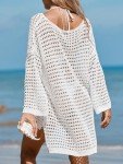 CUPSHE Women's Crochet Cover Up Cutout Drop Shoulder Long Sleeves Pullover Beachwear Bathing Suit 2025 White, XL