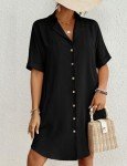 Bsubseach Swimsuit Coverup for Women Button Down Beach Swim Cover Up Shirt Dress Short Sleeve Summer Beachwear Black L