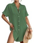 Bsubseach Women Swimsuit Coverup Shirt Dress Button Down Bathing Suit Cover Up Beachwear Green L