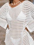 CUPSHE Women's Crochet Cover Up Cutout Drop Shoulder Long Sleeves Pullover Beachwear Bathing Suit 2025 White, XL