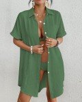 Bsubseach Women Swimsuit Coverup Shirt Dress Button Down Bathing Suit Cover Up Beachwear Green L