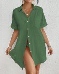 Bsubseach Women Swimsuit Coverup Shirt Dress Button Down Bathing Suit Cover Up Beachwear Green L