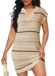 Dokotoo Women's Crochet Cover Up Swimwear Beachwear Polo V Neck Sleeveless Mini Dress Beach Dress Crochet Coverups for Women Apricot X-Large