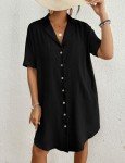 Bsubseach Swimsuit Coverup for Women Button Down Beach Swim Cover Up Shirt Dress Short Sleeve Summer Beachwear Black L