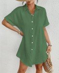 Bsubseach Women Swimsuit Coverup Shirt Dress Button Down Bathing Suit Cover Up Beachwear Green L